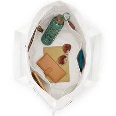 Large Print 5 Pocket Zip Top Long Handle Canvas Tote Bag