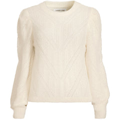 Women's Plus Size Eyelash Fuzzy Pointelle Puff Sleeve Sweater