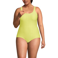 Women's Plus Size Tugless Low Leg Textured One Piece Swimsuit