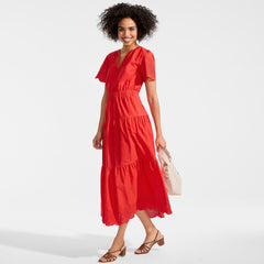 Women's Tall Tiered Cotton Poplin Eyelet Maxi Dress