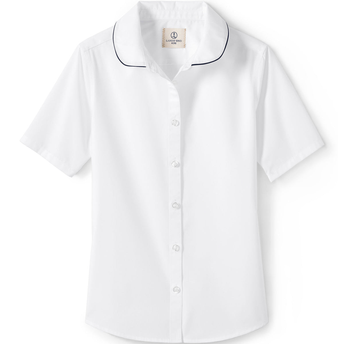 School Uniform Girls Piped Peter Pan Collar Broadcloth Shirt