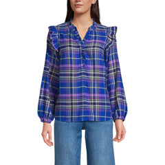 Women's Ruffle Front Flannel Popover Blouse