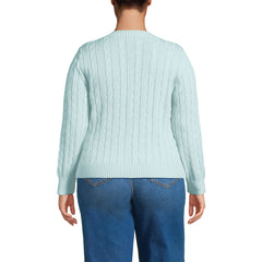 Women's Plus Size Drifter Classic Cable Crew Neck Cardigan Sweater