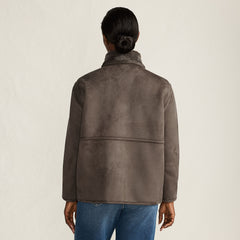 Women's Reversible Faux Shearling Fleece Button Front Coat