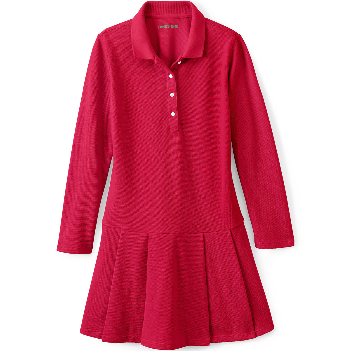 Girls Long Sleeve Mesh Pleated Polo Dress