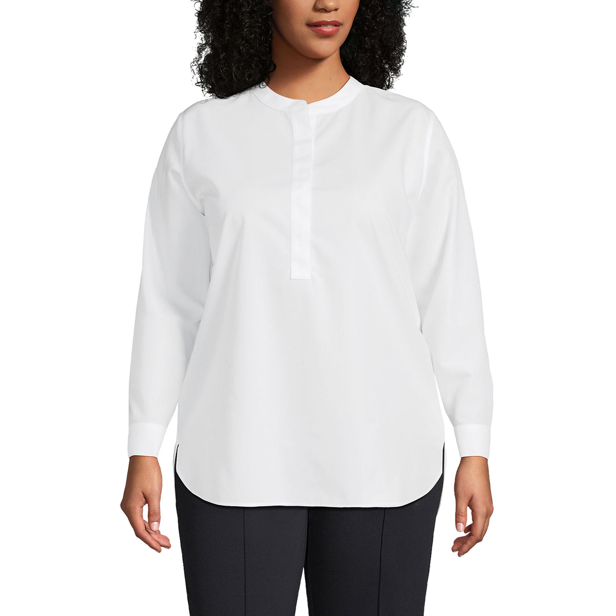 Women's Plus Size No Iron Banded Collar Popover Shirt