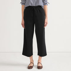 Women's Petite Sport Knit Elastic Waist Wide Leg Crop Pants