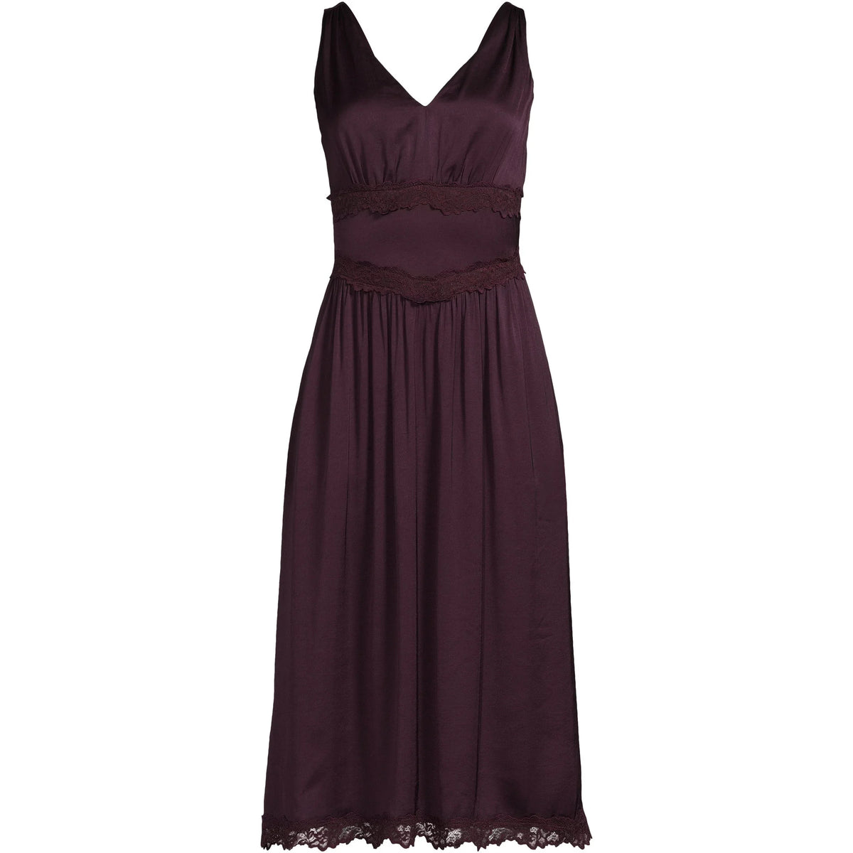 Women's Plus Size Satin Sleeveless Lace Detail Dress
