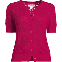 Women's Plus Size Cotton Viscose Short Sleeve Cardigan Sweater
