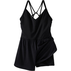 Women's Long Torso Tugless V-Neck Strappy X-Back Swim Romper