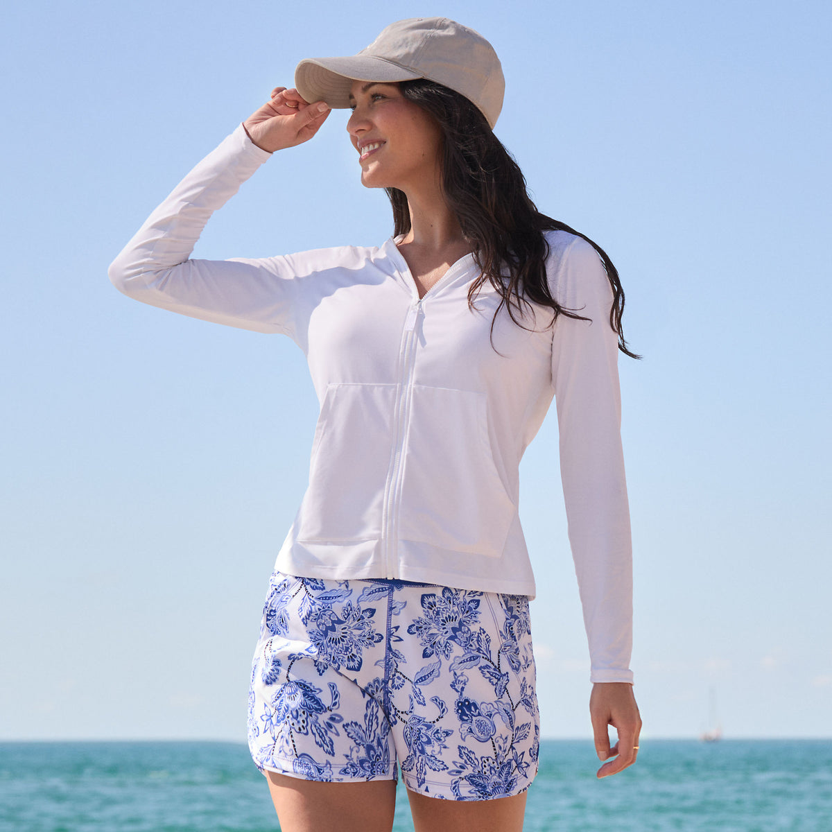 Women's Petite SunShade UPF 50 Hooded Zip Front Rash Guard