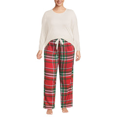 Women's Plus Size Pajama Gift Set - Knit Long Sleeve Top and Flannel Pants