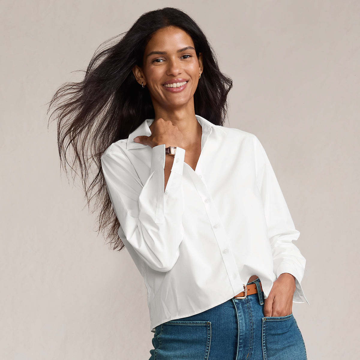 Women's No Iron Boxy Cropped Shirt