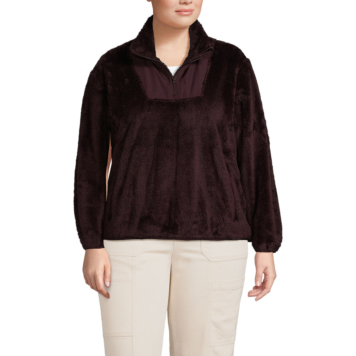 Women's Plus Size Half Zip Cozy Sherpa Fleece Pullover