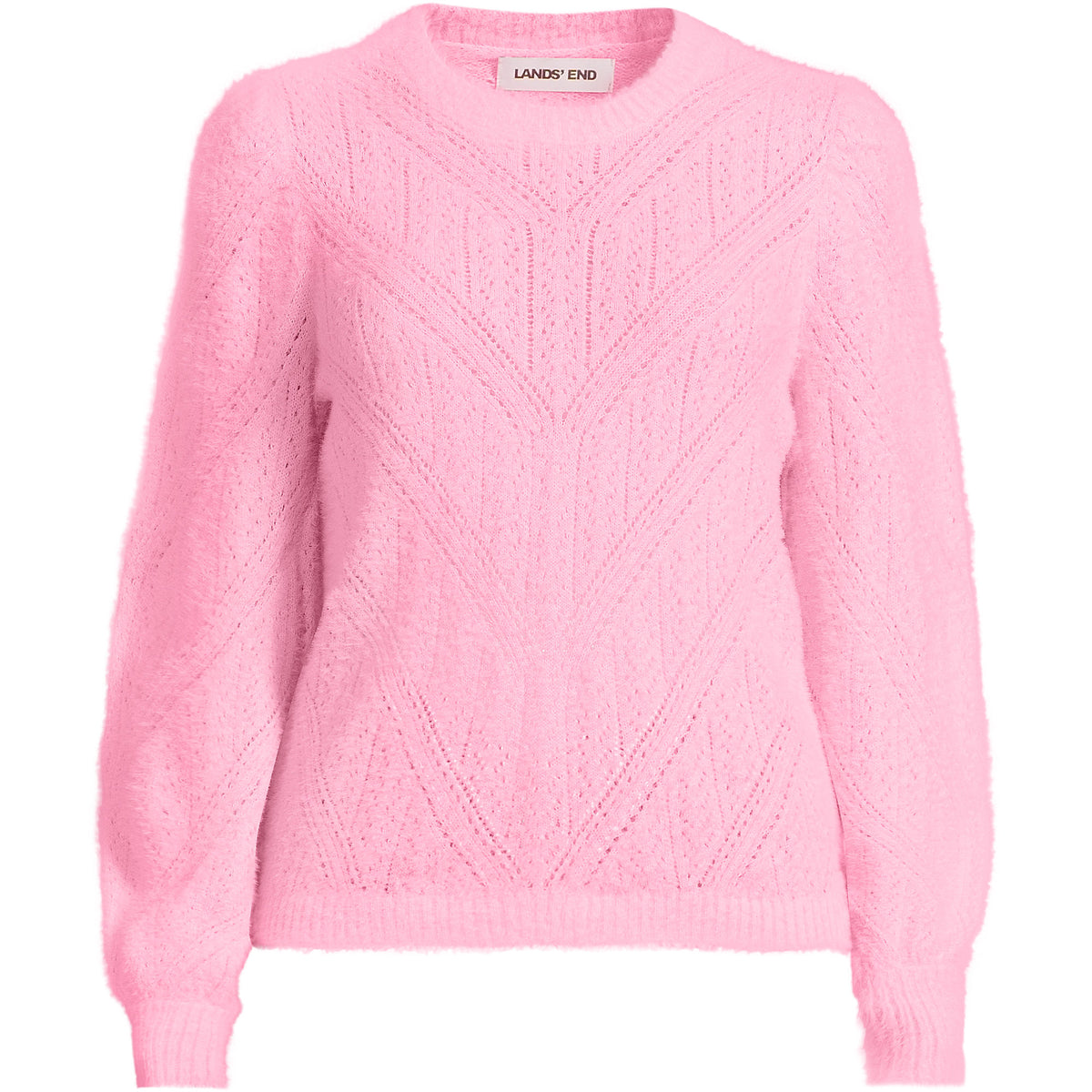 Women's Plus Size Eyelash Fuzzy Pointelle Puff Sleeve Sweater