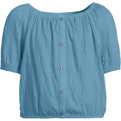 Girls Short Sleeve Knit Gauze Puff Sleeve Top