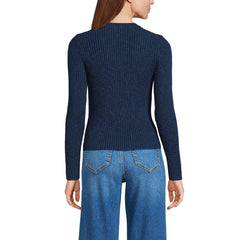 Women's Cotton Blend Marl Ribbed Crew Neck Sweater