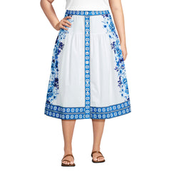 Women's Plus Size Poplin Border Print Midi Skirt - Set Bottom