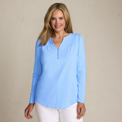 Women's Long Sleeve Lightweight Jersey Notch Neck Tunic Top