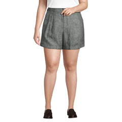 Women's Plus Size High Rise Pleated A-line 5" Linen Shorts