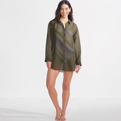 Women's Rayon Rib Button Down Cover-Up