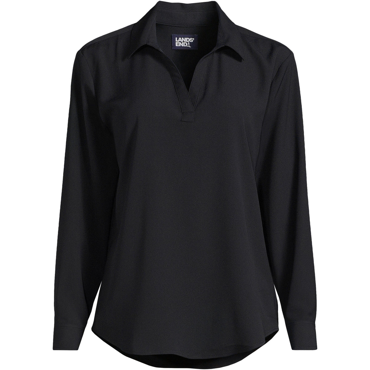 School Uniform Women's Plus Long Sleeve Polo Collar Popover Crepe Blouse