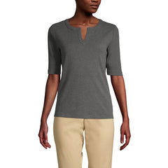 Women's Cotton Polyester Modern Half Sleeve Splitneck