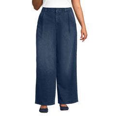 Women's Plus Size Soft Denim High Rise Pleated Wide Leg Trousers