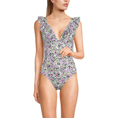 Women's Petite Pique Ruffle One Piece Swimsuit