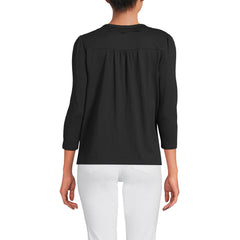 Women's Petite 3/4 Sleeve Slub V-neck Lace Trim Top