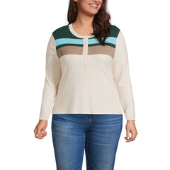 Women's Plus Size Long Sleeve Cozy Rib Henley Top
