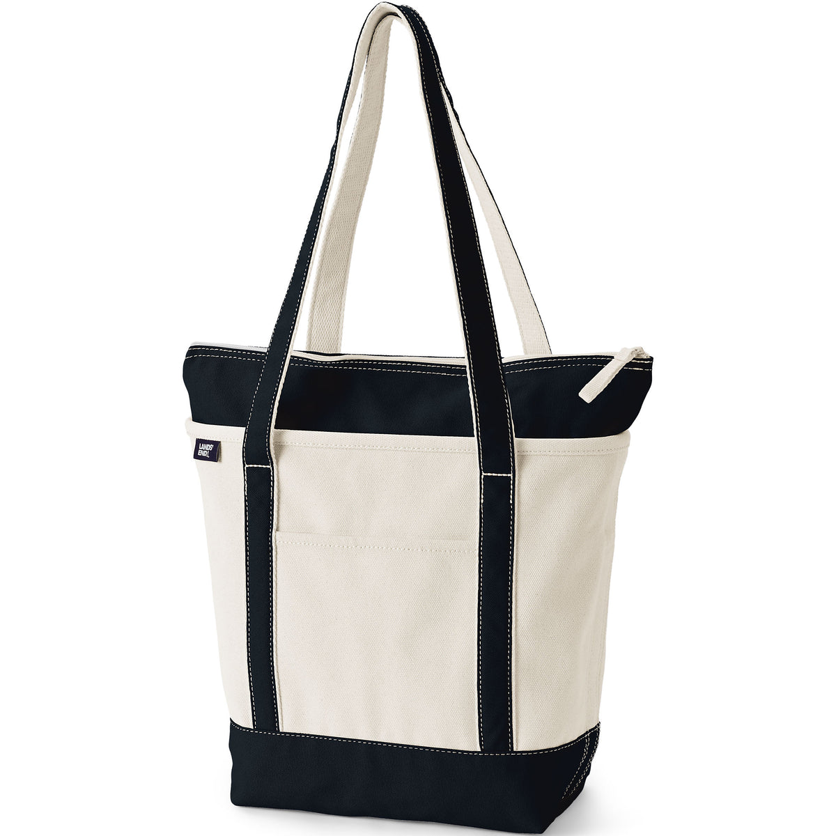 Medium 5 Pocket Zip Top Long Handle Canvas Tote Bag