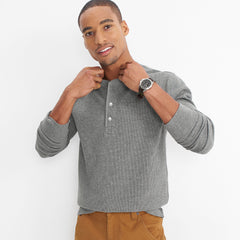 Men's Big and Tall Long Sleeve Thermal Waffle Henley