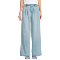 Women's Petite Lightweight Denim Mid Rise Pleated Slouchy Jeans