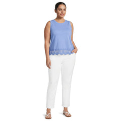 Women's Plus Size Sleeveless Slub Crew Neck Lace Trim Tank Top