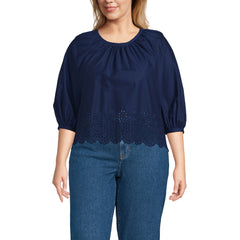 Women's Plus Size Gathered Eyelet Top