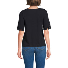 Women's Elbow Sleeve Slub Lace Trim T-Shirt