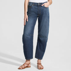 Women's Petite Soft Denim Mid Rise Relaxed Barrel Leg Ankle Jeans