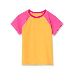 Girls Chlorine Resistant Short Sleeve Crew Neck Swim Rash Guard
