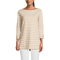 Women's Petite Size Supima Cotton Adjustable 3/4 Sleeve Boatneck Tunic