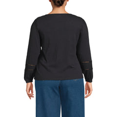 Women's Plus Size Long Sleeve Slub Pintuck Top