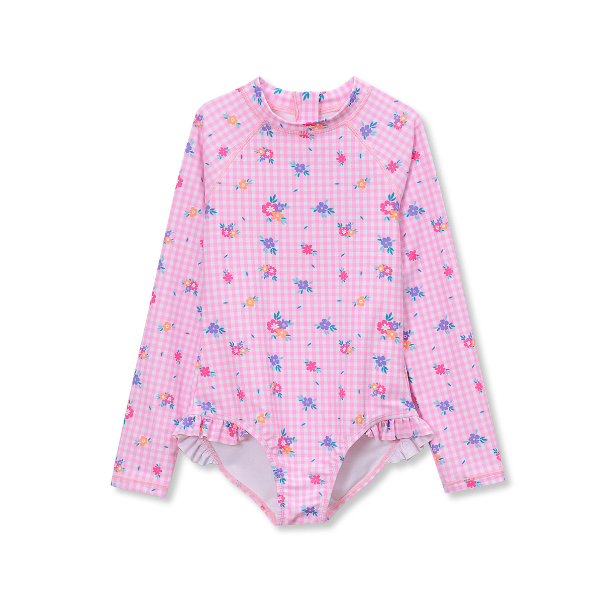 Girls Chlorine Resistant Long Sleeve Ruffle One Piece Swimsuit