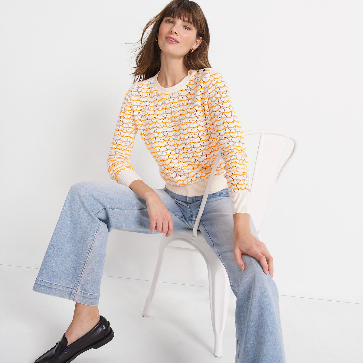 Women's Cotton Viscose Button Shoulder Modern Crew Sweater