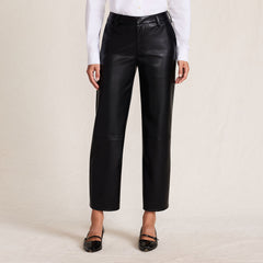 Women Faux Leather Mid Rise Relaxed Straight Leg Crop Pants
