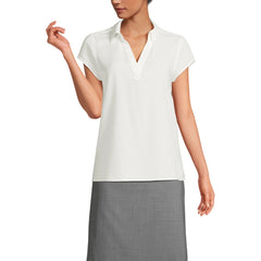 Women's Petite Short Sleeve Split Neck Crepe Blouse