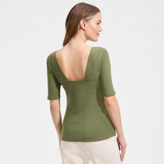 Women's Elbow Sleeve Polished Essentials High Neck Low Back Top