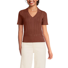 Women's Fine Gauge Cotton Pointelle Polo Sweater