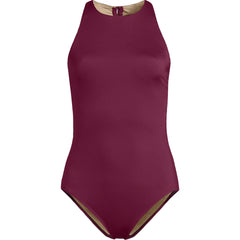 Women's Tugless High Neck Portrait Back One Piece Swimsuit