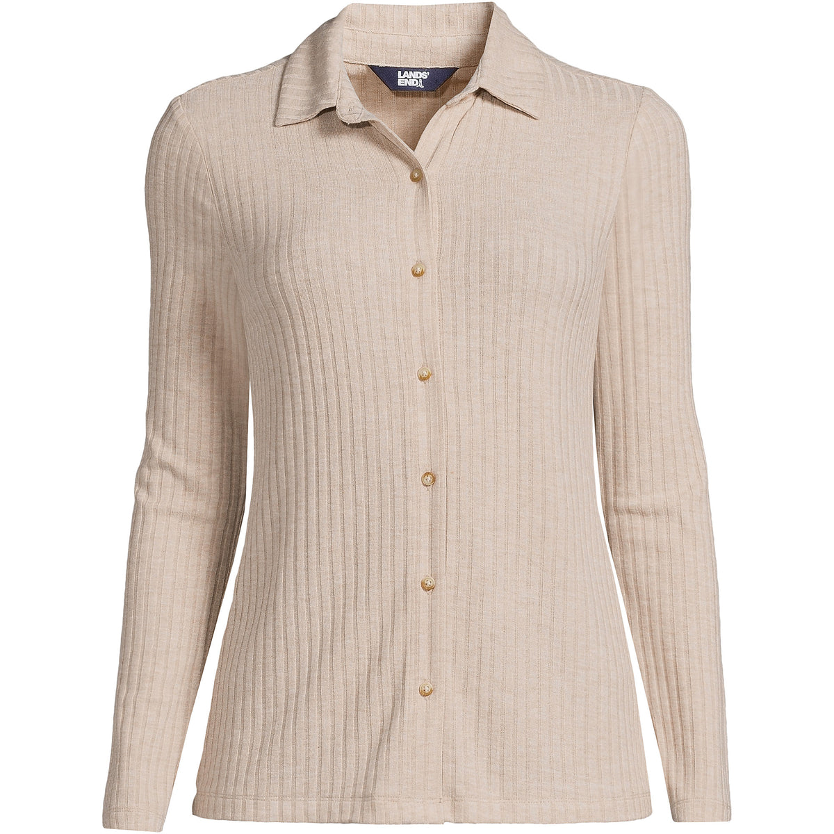 Women's Plus Size Long Sleeve Wide Rib Button Front Polo