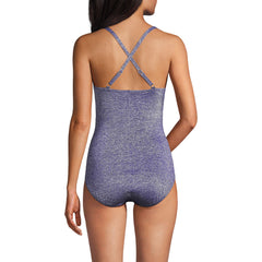 Women's Slender Suit Shine Pleated Tummy Control Chlorine Resistant X-back One Piece Swimsuit